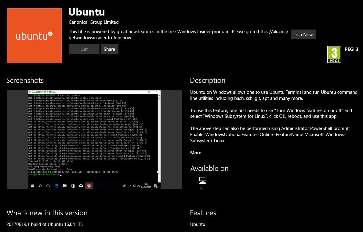 Ubuntu chính thức có mặt trên Windows Store
